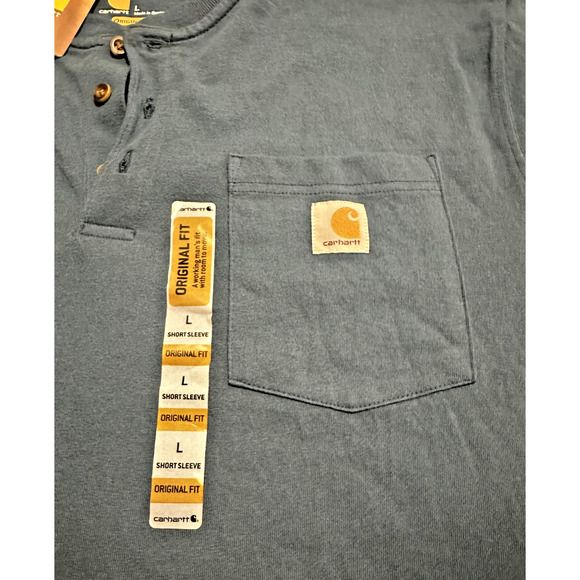 Carhartt Men’s Original Fit Henley T-Shirt Large L Blue Pocket Short Sleeve NWT - Picture 3 of 7